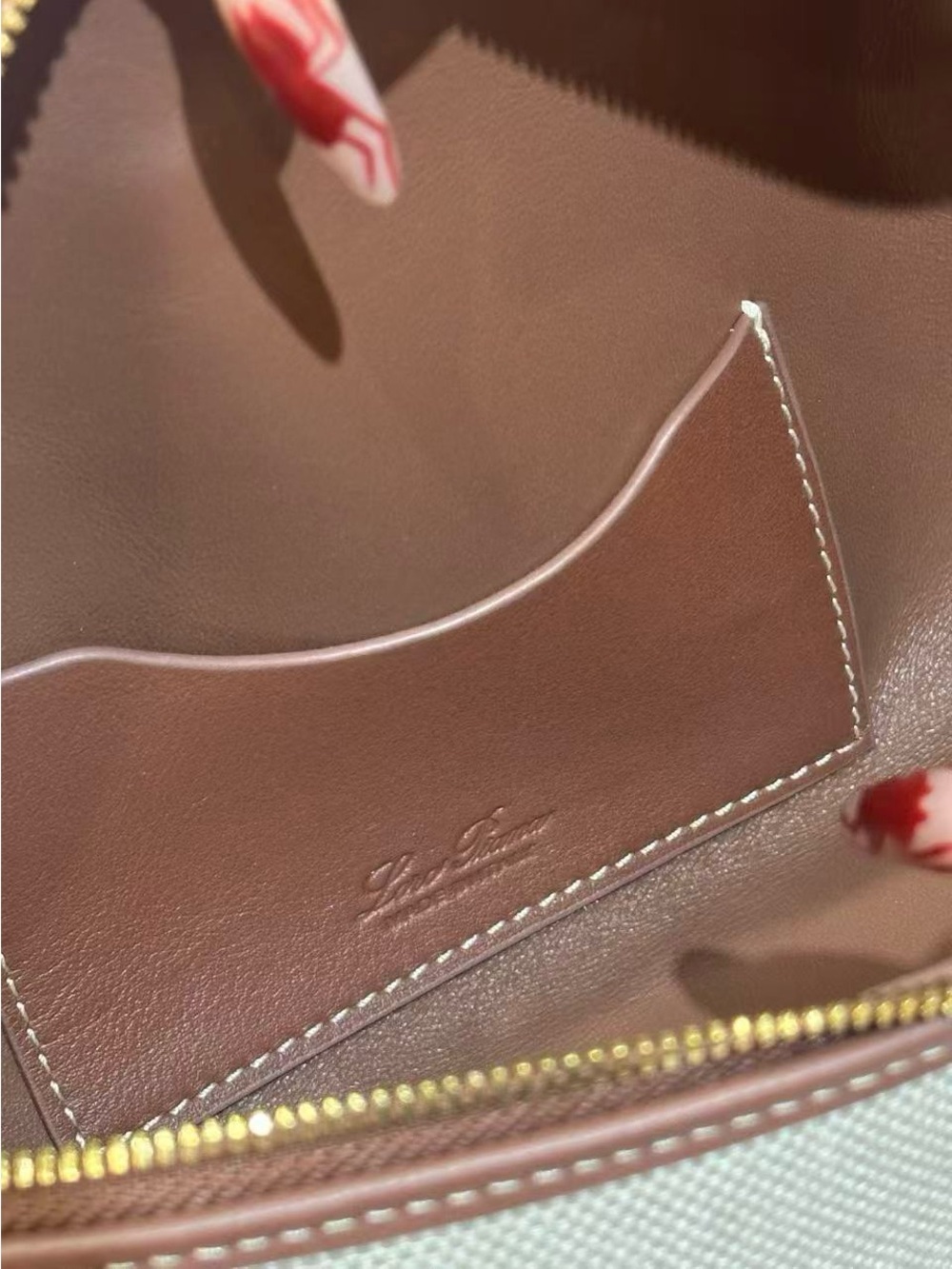 Taupe and Cream Top-Handle Mini Vanity Bag with Gold Hardware - Picture 6 of 6